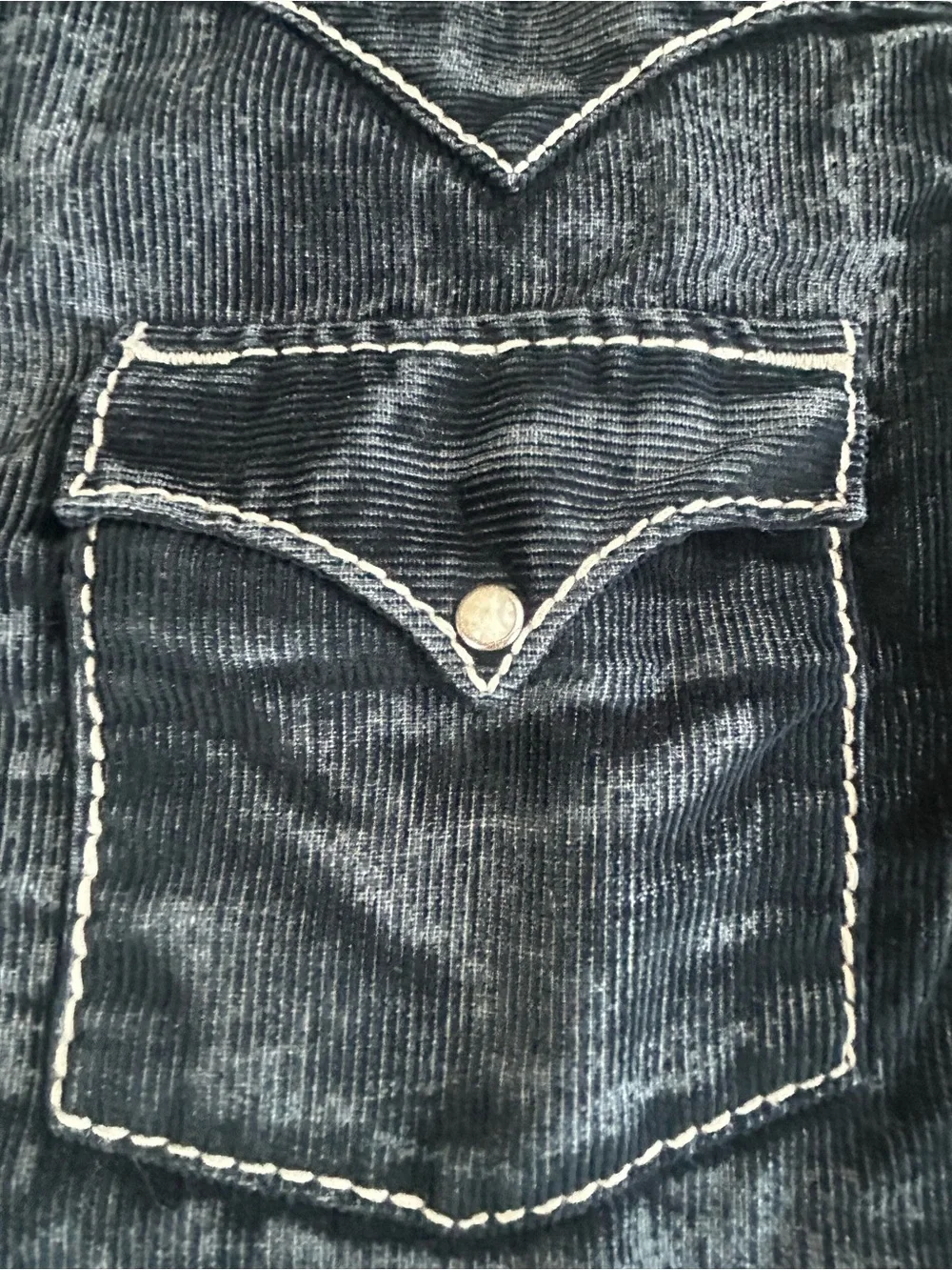 True Religion Black Corduroy Western Shirt Long Sleeve pearl Snap Button Size M